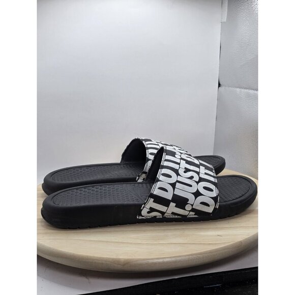 Mens Size 10US Nike Black Slide Benassi JDI Just Do It Logo Slippers Flip Flops - Picture 3 of 8